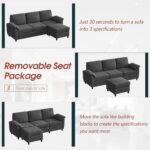 Vongrasig 79" Convertible Sectional Sofa Couch, 3 Seat L Shaped Sofa with Removable Pillows Linen Fabric Small Couches Mid Century for Living Room, Apartment and Office (Black) - Image 6