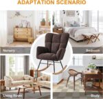 Nursery Rocking Chair, Teddy Fabric Upholstered Glider Rocker with High Backrest, Modern Rocking Accent Chairs Comfy Side Chair for Nursery, Bedroom, Living Room (Brown) - Image 9