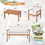 Devoko Patio Furniture 4 Piece Acacia Wood Outdoor Conversation Sofa Set with Table & Cushions Porch Chairs for Garden, Deck, Backyard, Natural - Image 8