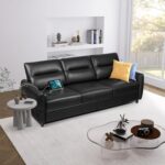 STHOUYN 85” Black Faux Leather Couch with USB, 3 Seater Sofa Couches for Living Room, Large Mid Century Modern Office Apartment Couch (Black) - Image 10