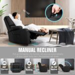 Rocking Recliner Chair, Massage Rocker Recliner Chair with Vibration Massage and Heat, 360° Swivel Faux Leather Chairs, Living Room, Bedroom, Nursery, RV, Black - Image 5