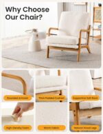 Mid Century Modern Accent Chairs for Living Room, 23” Wide Comfy Chair for Bedroom, Small Cozy Sherpa Reading Chairs for Adults, 108° Lounge Arm Chair with Detachable Cover, 5.5" Foam Cushion - Image 9