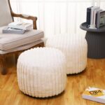 2 Pcs 20 x 15 Inch Unstuffed Pouf Cover Ottoman Foot Rest - No Filler, Faux Rabbit Fur Foot Stool Floor Bean Bag Floor Chair Storage for Living Room Bedroom Home Decor(Beige) - Image 2
