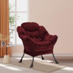 Lazy Chair Thick Padded, Comfy Velvet Accent Lounge Chair with Stable Frame, Leisure Sofa Armchair with Armrests and Side Pocket, Reading Chair for Bedroom, Living Room, Office, Burgundy - Image 3