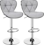 Yaheetech Bar Stools Set of 2, PU Leather Swivel Adjustable Barstools with Shell Back, Bar Chairs with Foma Padded for Home, Kitchen, Light Grey - Image 2