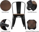 Yaheetech 18 Inch Classic Iron Metal Dining Chair with Wood Top/Seat Indoor-Outdoor Use Chic Dining Bistro Cafe Side Barstool Bar Chair Coffee Chair Set of 4 Black - Image 6