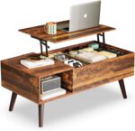 WLIVE Coffee Table for Living Room, Lift Top Coffee Table with Storage, Small Rising Wooden Dining Center Table with Storage Shelf & Hidden Compartment, 39" Rustic Brown - Image 2