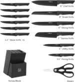 Knife Set, 15 Pcs Kitchen Knife Set with Block Self Sharpening, Dishwasher Safe, 6 Steak Knives, Anti-slip handle, Black - Image 3