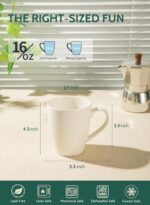 Sweese Porcelain Coffee Mugs - 16 Ounce - Set of 6, Cups for Latte, Hot Tea, Cappuccino, Mocha, Cocoa, White - Image 5