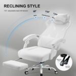 GTRACING Gaming Chair, Computer Chair with Mesh Back, Ergonomic Game Chair with Footrest, Reclining Game Chair with Adjustable Headrest and Lumbar Support for Gaming and Office (White) - Image 10