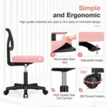 Sweetcrispy Office Computer Desk Chair, Ergonomic Low-Back Mesh Rolling Work Swivel Chairs with Wheels, Armless Comfortable Seat Lumbar Support for Home, Bedroom, Study, Student, Adults, Pink - Image 6