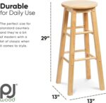 PJ Wood 29 Inch Tall Classic Round Seat Kitchen Counter Bar Stools 2 Pack with 4 Square Legs for Homes, Dining Spaces, and Bars, Natural - Image 4