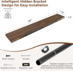 Heimlove 48 Inch Floating Shelves for Wall 8 Inch Deep Walnut Shelves Set of 2,Wall Mounted Rustic Wood Long Floating Shelf，Large Display & Storage Shelf with Invisible Brackets - Image 4