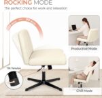 Orange Factory Criss Cross Chair No Wheel Wide Cross Legged Office Desk Vanity Chair Comfy Fabric Armless Adjustable Swivel for Home Computer Task (Beige) - Image 7