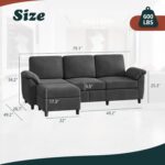 Vongrasig 79" Convertible Sectional Sofa Couch, 3 Seat L Shaped Sofa with Removable Pillows Linen Fabric Small Couches Mid Century for Living Room, Apartment and Office (Black) - Image 3