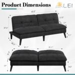 SUNLEI Small Futon Sofa Bed, Folding Futon Bed Sleeper Couch Recliner for Living Room, Convertible Cloud Sofa Couch with Adjustable Backrest for Apartment or Office, Black Velvet - Image 3