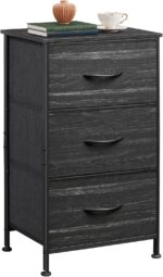WLIVE Nightstand with 3 Drawers, Fabric Dresser, Organizer Unit, Storage Dresser for Bedroom, Hallway, Entryway, Closets, Steel Frame, Wood Top, Easy Pull Handle, Charcoal Black Wood Grain Print - Image 2