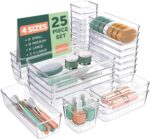 25 PCS Clear Plastic Drawer Organizers Set, 4 Sizes Clear Drawer Organizers & storage Bins for Makeup/Jewelry Vanity, Kitchen Gadgets Or Office Desk. Bathroom Drawer Organizer Trays With Non-Slip Pads - Image 10