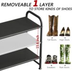 Shoe Rack 3 Tier Long Storage Organizer Wide Metal Shoe Shelf for Closet Entryway Black - Image 6
