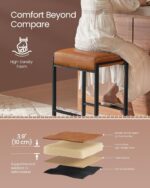 VASAGLE EKHO Collection - Bar Stools Set of 2, Counter Height Bar Stools, Synthetic Leather with Stitching, Mid-Century Modern Counter Stools, 26-Inch Tall, Kichen Home Bar Dining Room, Caramel Brown - Image 6