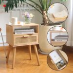 MaxSmeo Modern Nightstand Rattan Side End Table with Storage, for Living Room, Bedroom and Small Spaces, Accent Bedside Farmhouse Tables with Solid Wood Legs, Easy Assembly (Natural Walnut) - Image 5