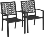 Yaheetech Outdoor Patio Dining Chairs Set of 2 with Armrests and Metal Frame, Heavy-Duty Metal Black Outdoor Chairs Stackable for Garden, Lawn and Yard - Image 2