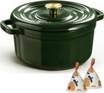 Overmont Enameled Cast Iron Dutch Oven - 5QT Pot with Lid Cookbook & Cotton Potholders - Heavy-Duty Cookware for Braising, Stews, Roasting, Bread Baking moss - Image 2