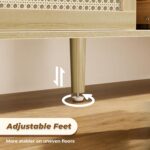 SUPERJARE Boho TV Stand for 65 Inch TV, Entertainment Center with Adjustable Shelf, Rattan TV Console with 2 Cabinets, Media Console, Solid Wood Feet, 4 Cord Holes, for Living Room - Natural - Image 10