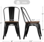 Yaheetech 18 Inch Classic Iron Metal Dining Chair with Wood Top/Seat Indoor-Outdoor Use Chic Dining Bistro Cafe Side Barstool Bar Chair Coffee Chair Set of 4 Black - Image 4