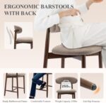 COLAMY Counter Height Bar Stools Set of 2, Kitchen Bar Stools with Back, Mid Century Modern Upholstered, with Wood Legs for Kitchen Island Dining Room, Camel - Image 6