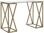 Safavieh Home Office Theresa Modern Gold Glass Top Desk - Image 2
