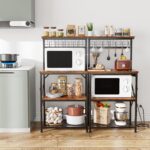 Furologee Kitchen Bakers Rack with Power Outlet, Microwave Oven Stand with Storage 4 Tiers, Coffee Bar Table with 6 S Hooks, Kitchen Storage Shelf Rack for Spices, Pots, Rustic Brown - Image 10