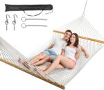Double Hammock for 2 Person, Handwoven Cotton Rope Hammock with Spreader Bar Without Stand - Indoor & Outdoor Use for Patio, Poolside, Backyard (White) - Image 2