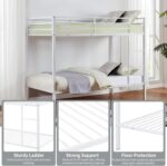 VICI Metal Bunk Bed Twin Over Twin, Low Profile Bunk Bed Frame withBuilt-in Ladder, High Guardrail and Metal Slats, Space-Saving Twin Size Bed Frame for Kids Teens, No Box Spring Required, White - Image 5