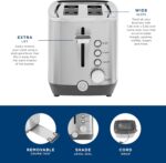 GE 2 Slice Stainless Steel Toaster, Extra Wide Slots for Toasting Bagels, Breads, Waffles & More, 7 Adjustable Shade Settings, Removable Crumb Tray, Countertop Kitchen Essentials, 850 Watts - Image 4