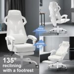 GTRACING Gaming Chair, Computer Chair with Mesh Back, Ergonomic Game Chair with Footrest, Reclining Game Chair with Adjustable Headrest and Lumbar Support for Gaming and Office (White) - Image 4