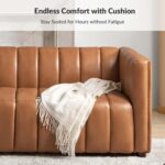 HULALA HOME 83" Genuine Leather Sofa with Channel Tufted Design, 3-Seater Sofa for Living Room Bedroom, Modern Oversized Couch with Wood Legs, Camel - Image 8