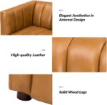 HULALA HOME 83" Genuine Leather Sofa with Channel Tufted Design, 3-Seater Sofa for Living Room Bedroom, Modern Oversized Couch with Wood Legs, Camel - Image 7