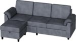 Vongrasig 79" Convertible Sectional Couches Sofa with Storage Ottoman, 3 Seat L Shaped Couch with Side Storage Pockage, Linen Fabric Small Couches for Living Room, Apartment and Small Space, Grey - Image 8