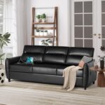 STHOUYN 85” Black Faux Leather Couch with USB, 3 Seater Sofa Couches for Living Room, Large Mid Century Modern Office Apartment Couch (Black) - Image 2