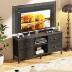 Furologee TV Stand with 4 Drawers, 43 inch Entertainment Center with Open Shelves, Media Center for 50" TV, Television Stand for Bedroom, Living Room/Light Black Oak - Image 8