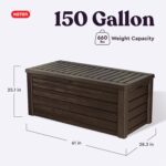 Keter 150 Gallon Resin Large Deck Box Organization and Storage Box for Patio, Outdoor Cushions, Garden Tools, Brown - Image 3