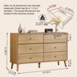 6 Drawer Dresser,47" Wide Mid Century Modern Chest of Drawers,Wooden Bedroom Drawer Dresser with 6 Storage Drawers for Bedroom,Living Room,with Anti-Tipping Device,Wood - Image 3