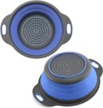 Blue Round Silicone Collapsible Colander – Silicone Round Kitchen Strainers with Plastic Handles Foldable Small Kitchen Strainer Perfect for Draining Pasta Vegetable and Fruit - Image 2