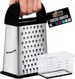 GORILLA GRIP XL 4-Sided Cheese Grater With Container, 100% BPA-Free Stainless Steel Box Graters, Parmesan Shredder, Grate Cheeses, Shred Veggies, Slip Resistant Handle, Dishwasher Safe Zester, Black - Image 2