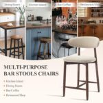 COLAMY Counter Height Bar Stools Set of 3, Kitchen Bar Stools with Back, Mid Century Modern Upholstered, with Wood Legs for Kitchen Island Dining Room Bar, Beige - Image 4