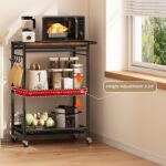 Microwave Kitchen Cart with Push Handle, 3 Tier Rolling Cart with 2 Lockable Wheels, Vintage Kitchen Storage Cart with 210Lbs Capacity for Kitchen Island, Restaurant, Coffee Bar, Living Room, Office - Image 4
