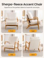 Mid Century Modern Accent Chairs for Living Room, 23” Wide Comfy Chair for Bedroom, Small Cozy Sherpa Reading Chairs for Adults, 108° Lounge Arm Chair with Detachable Cover, 5.5" Foam Cushion - Image 7
