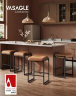 VASAGLE EKHO Collection - Bar Stools Set of 2, Counter Height Bar Stools, Synthetic Leather with Stitching, Mid-Century Modern Counter Stools, 26-Inch Tall, Kichen Home Bar Dining Room, Caramel Brown - Image 4
