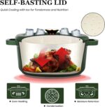 Overmont Enameled Cast Iron Dutch Oven - 5QT Pot with Lid Cookbook & Cotton Potholders - Heavy-Duty Cookware for Braising, Stews, Roasting, Bread Baking moss - Image 3